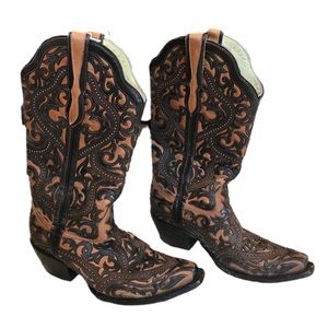 WOMENS CORRAL SNIP TOE COWBOY BROWN BOOTS SIZE 8 M